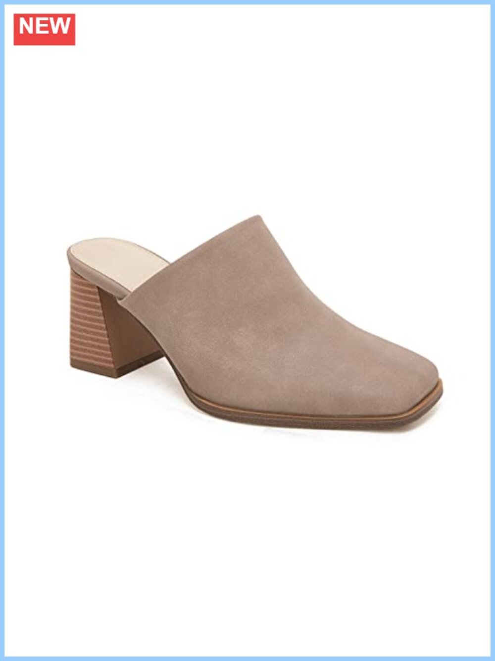 Faux Leather Chunky Stacked Heel Mules Closed Square Toe Slip-On Clogs